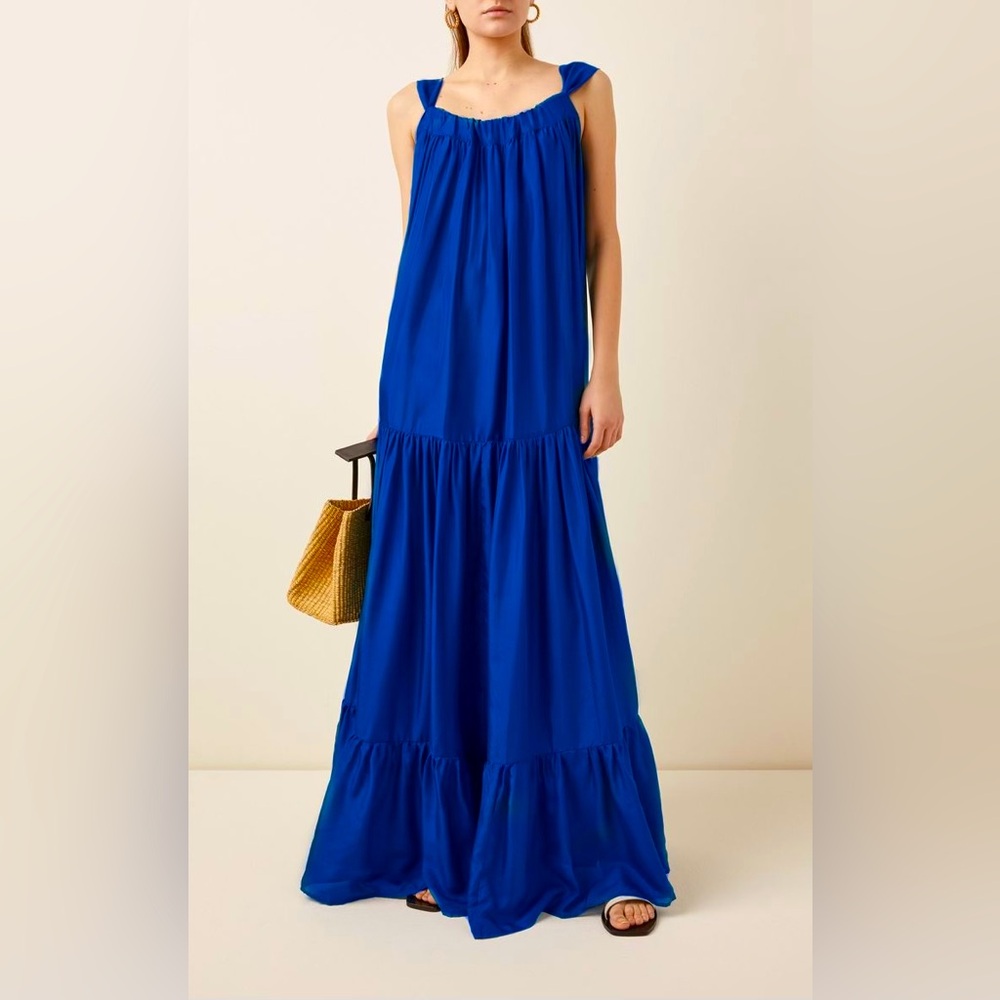 Kalita Blue Low Bacl Silk Maxi Dress M/L